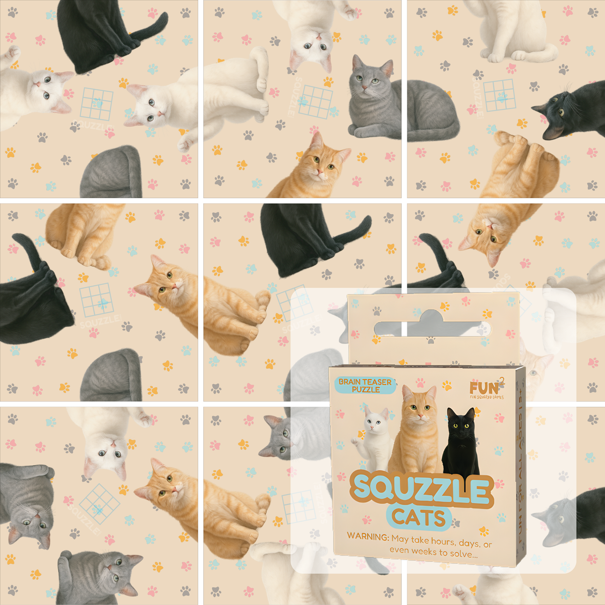 Squzzle Cats 9-Tile Edge-Matching Puzzle, Boxed