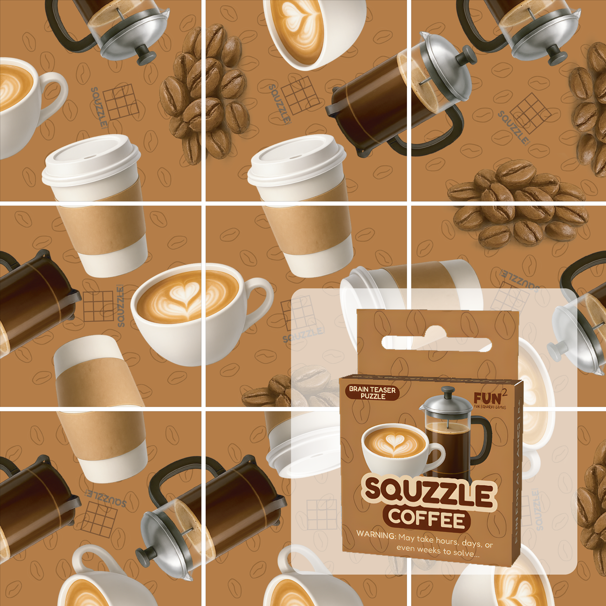 Squzzle Coffee 9-Tile Edge-Matching Puzzle, Boxed
