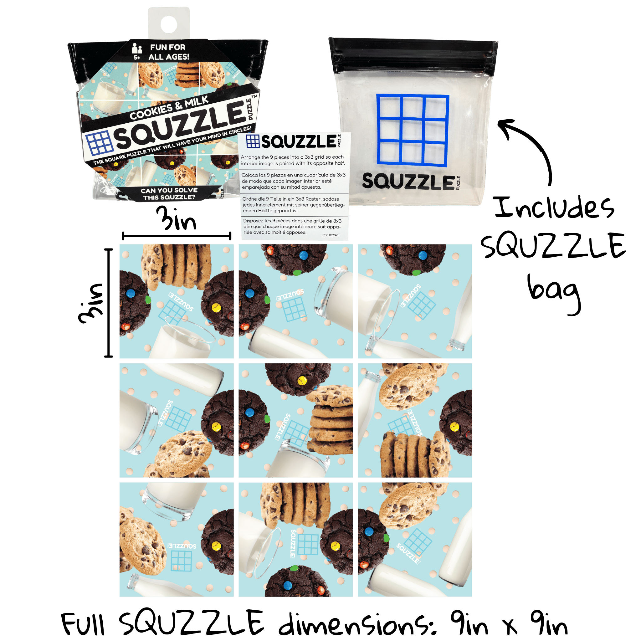COOKIES & MILK Squzzle Puzzle: 9-piece brain teasing square puzzle ...