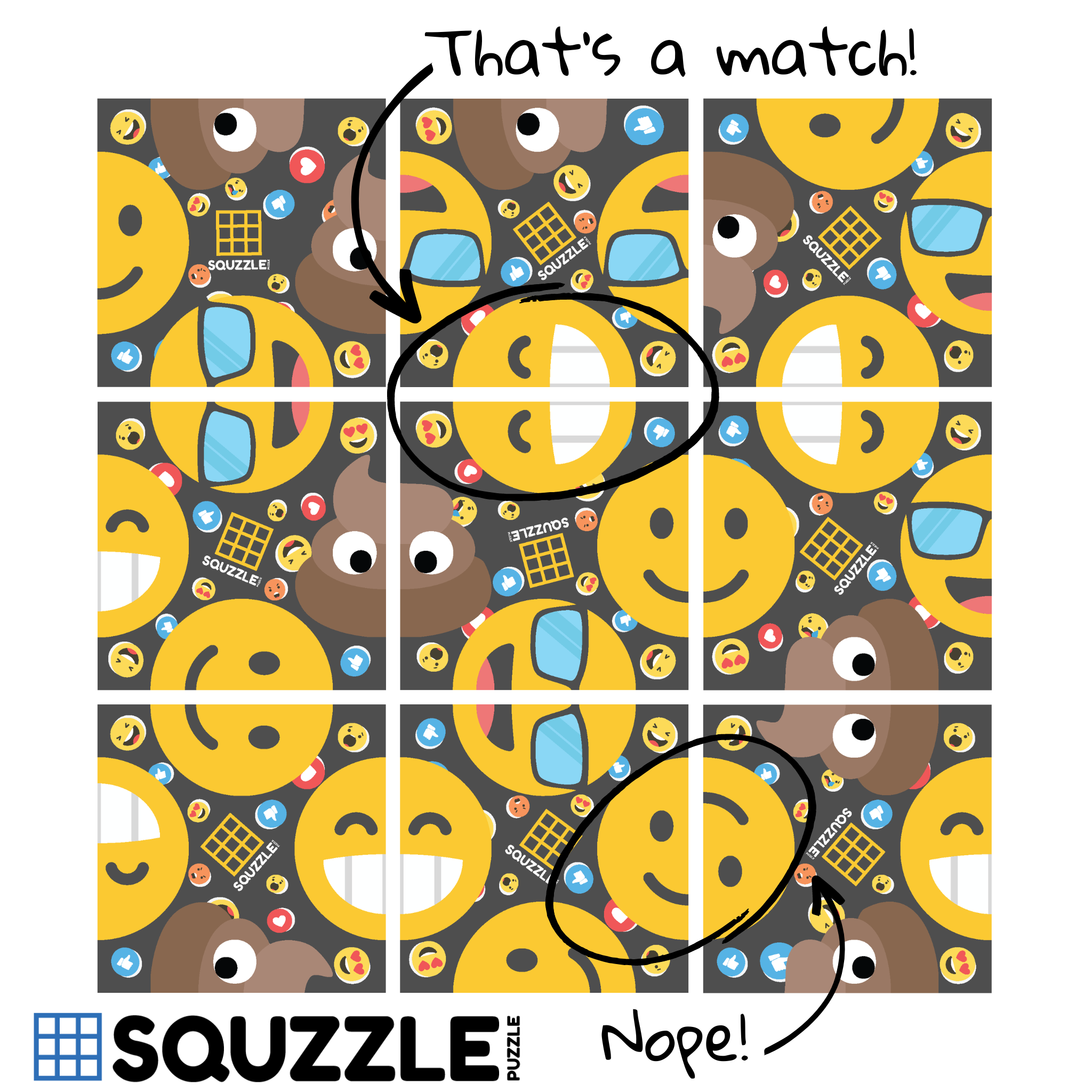 EMOJI Squzzle Puzzle: 9-piece brain teasing square puzzle – Fun Squared ...