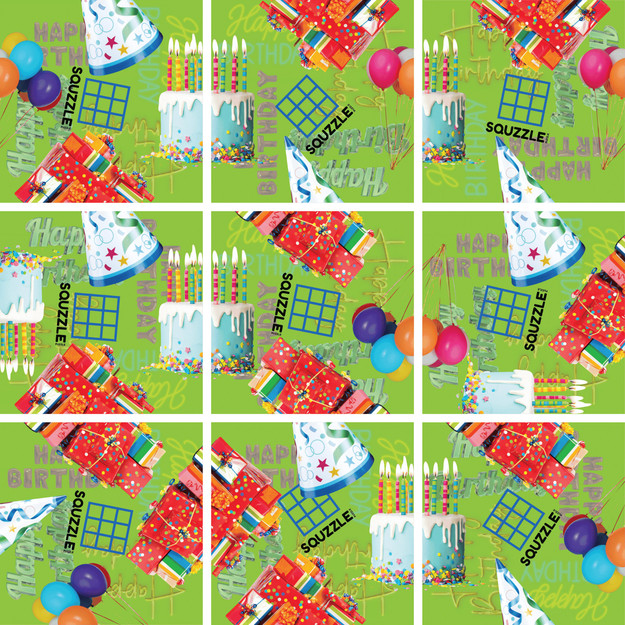 HAPPY BIRTHDAY Squzzle Puzzle: 9-piece brain teasing square puzzle ...
