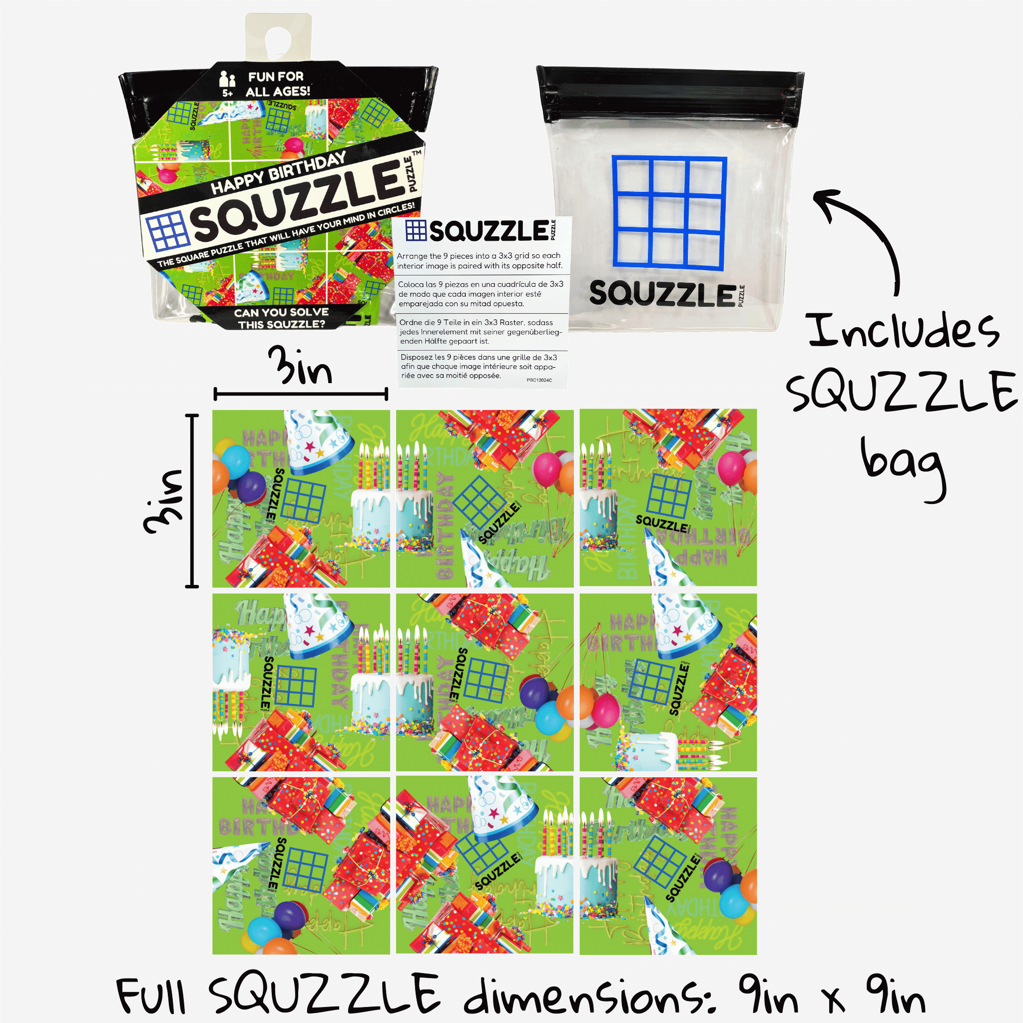 HAPPY BIRTHDAY Squzzle Puzzle: 9-piece brain teasing square puzzle ...
