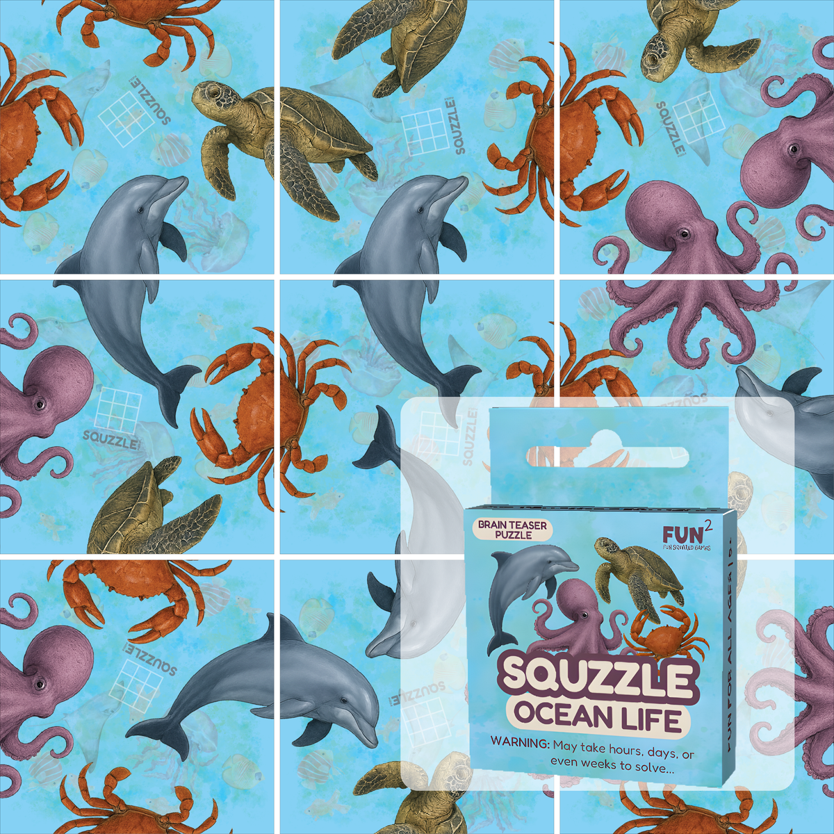 Squzzle Ocean Life 9-Tile Edge-Matching Puzzle, Boxed