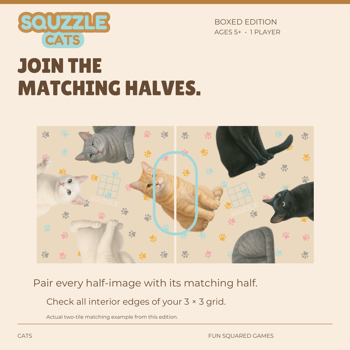 Two genuine Cats Squzzle tiles join to form an orange cat.