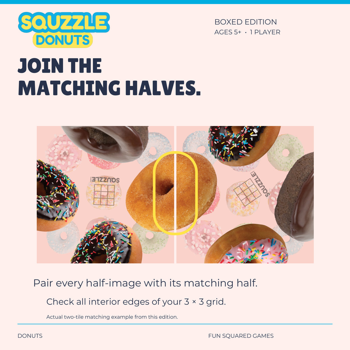 Two genuine Donuts Squzzle tiles join to form a plain doughnut.