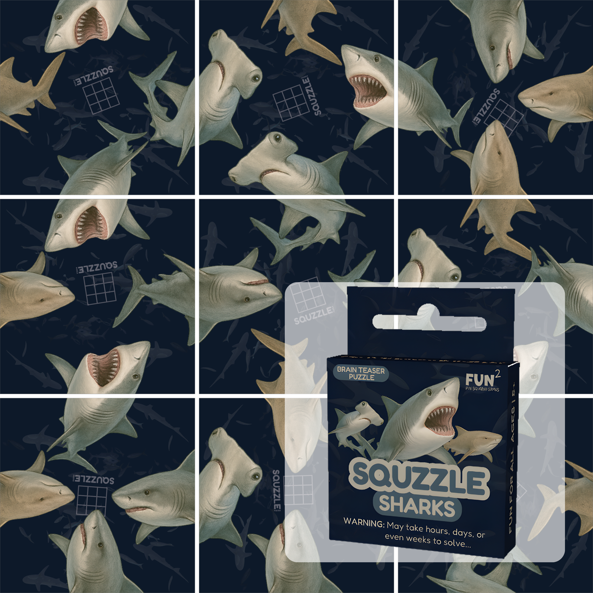 Squzzle Sharks 9-Tile Edge-Matching Puzzle, Boxed