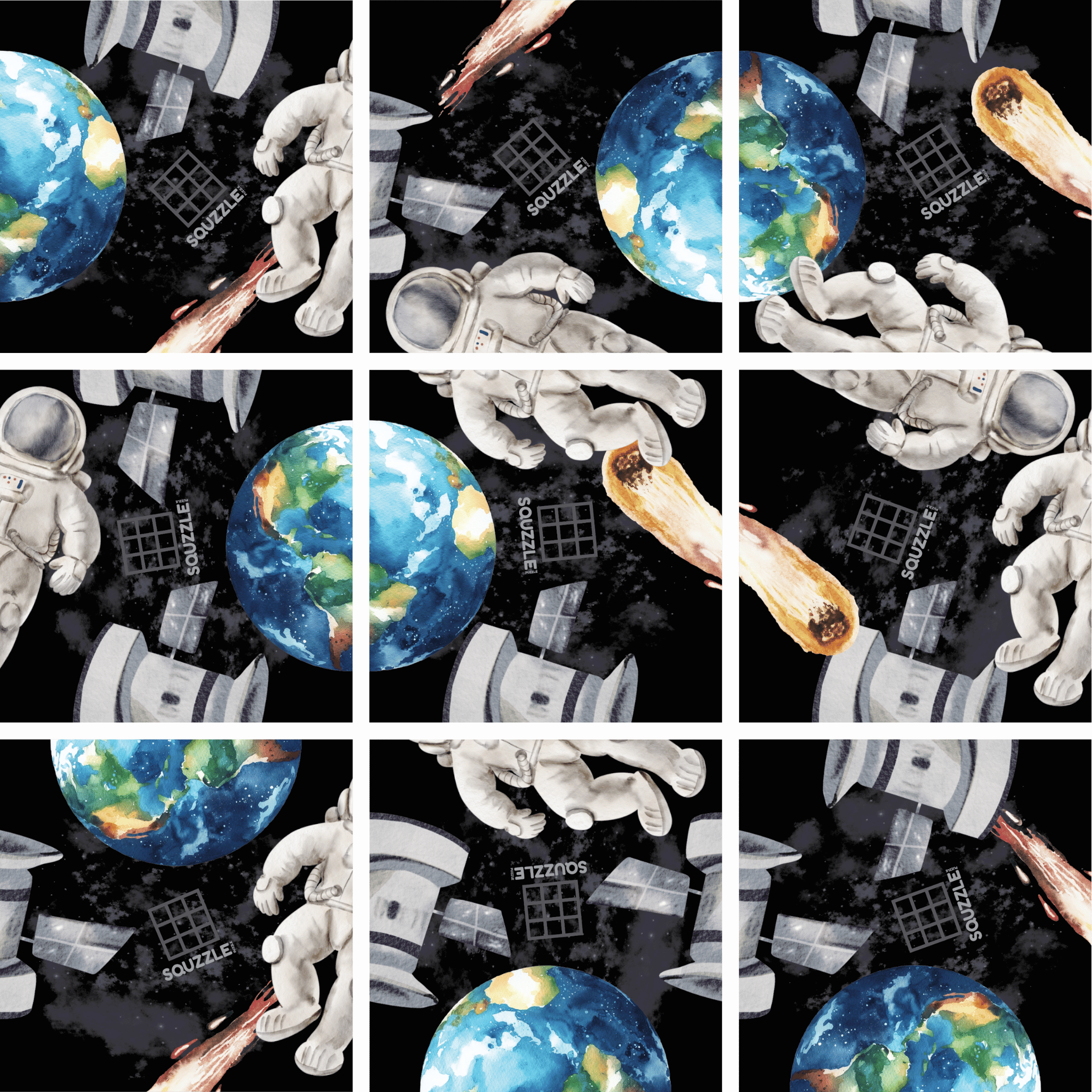 SPACE EXPLORER Squzzle Puzzle: 9-piece brain teasing square puzzle ...