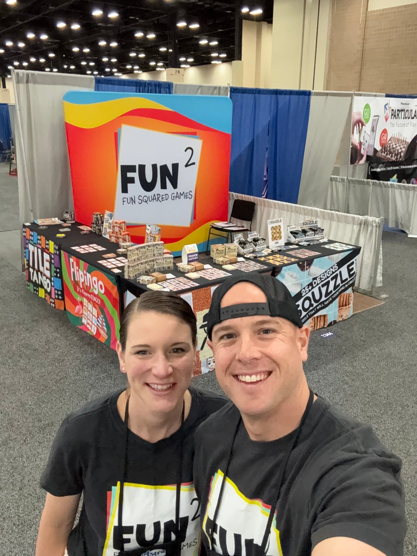 Mike and Kathleen of Fun Squared Games at their trade show booth