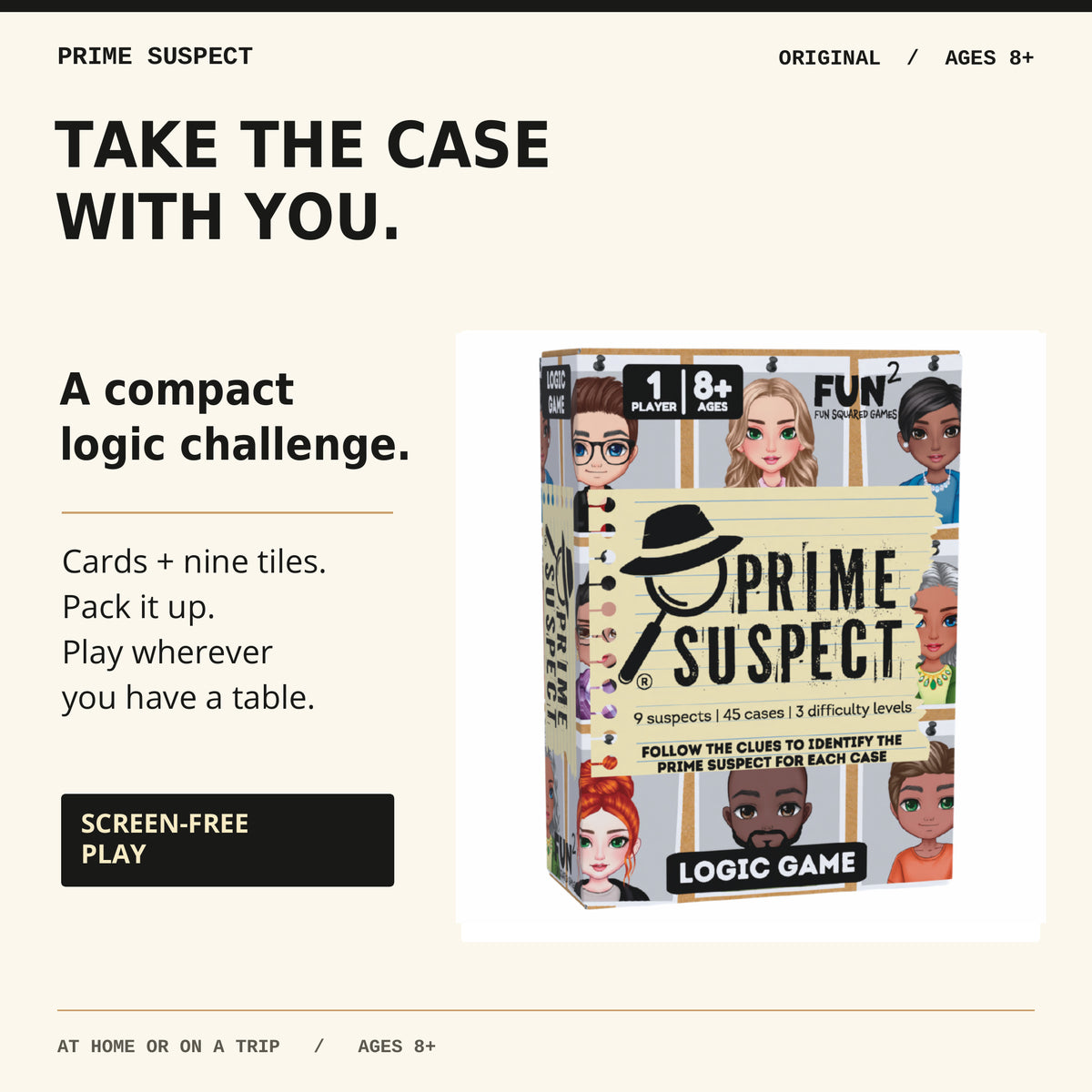Compact Prime Suspect Original box for screen-free logic play