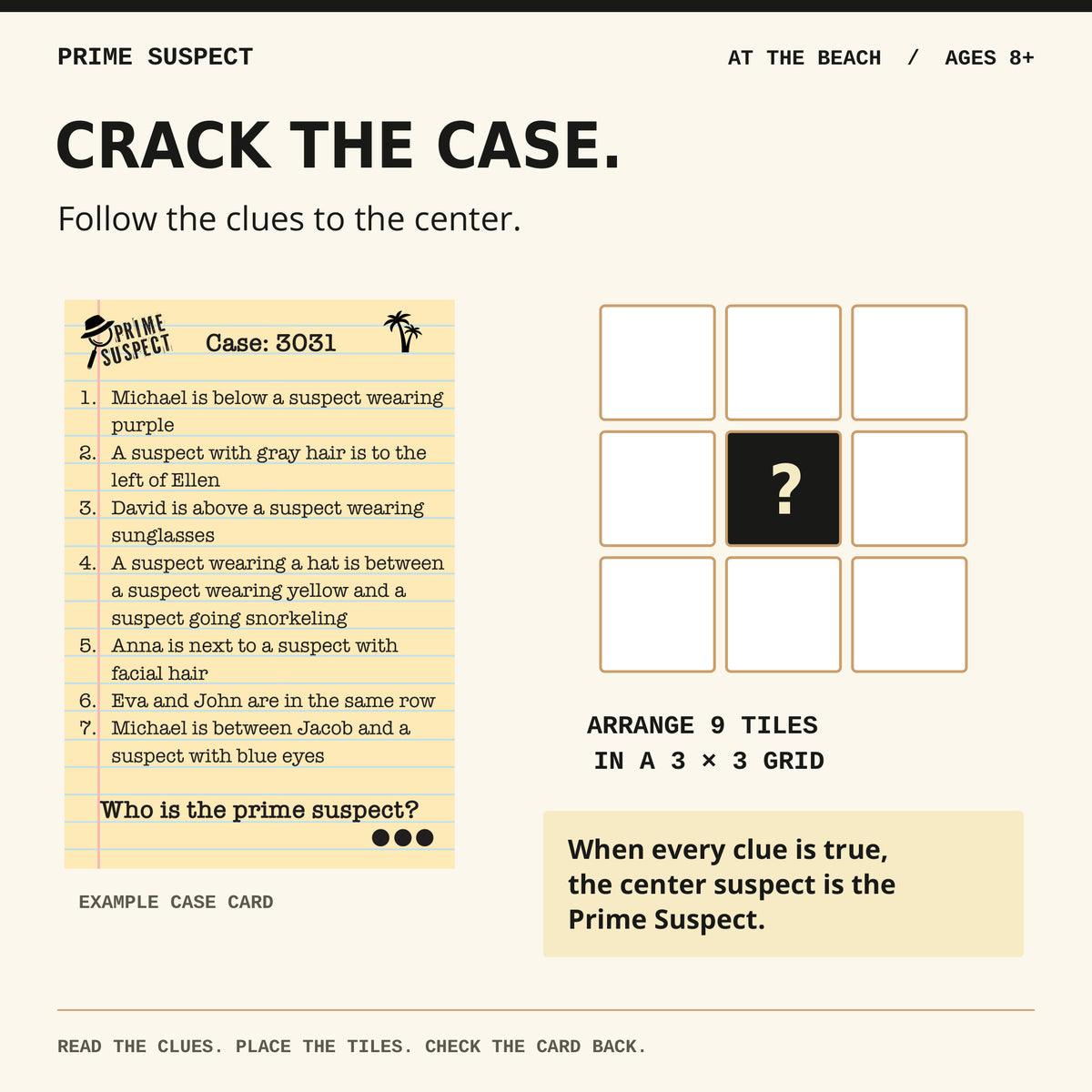 Beach Expert case 3031 beside a conceptual 3x3 grid with its center highlighted