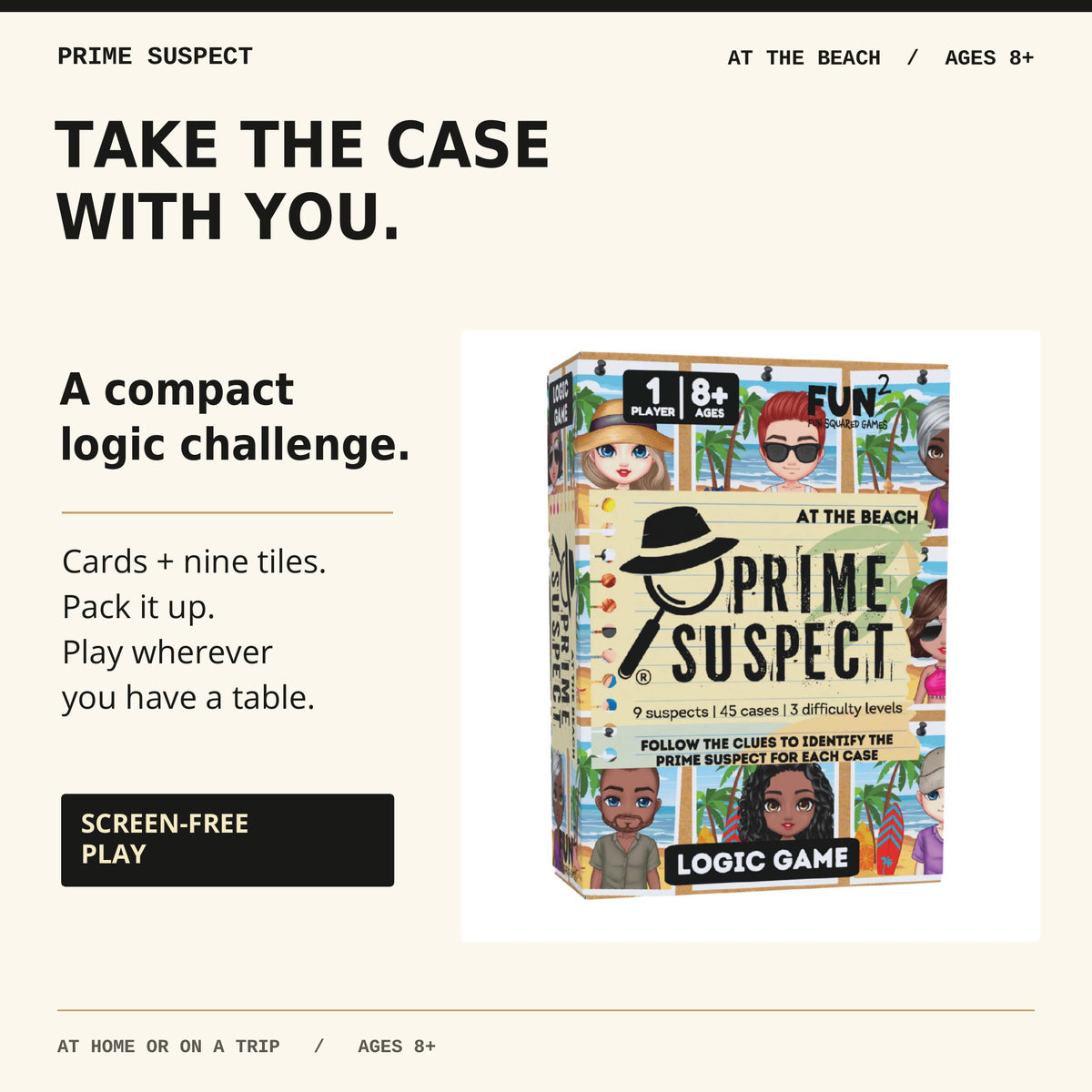 Compact Prime Suspect At the Beach box for screen-free logic play