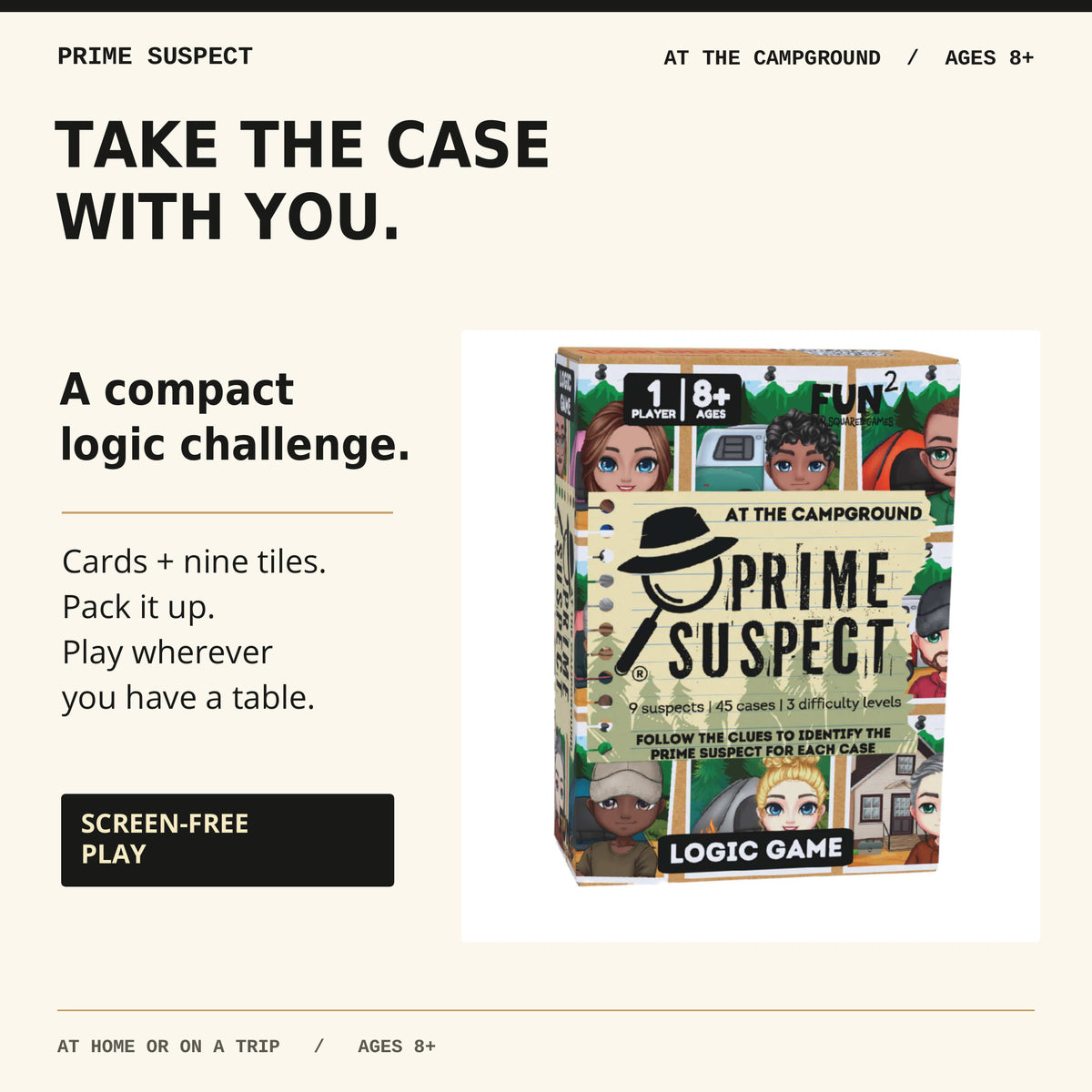 Compact Prime Suspect At the Campground box for screen-free logic play