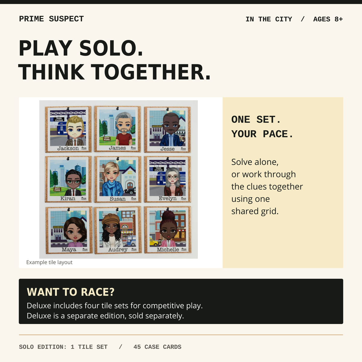 Nine In the City suspect tiles with guidance for solo or shared-grid play